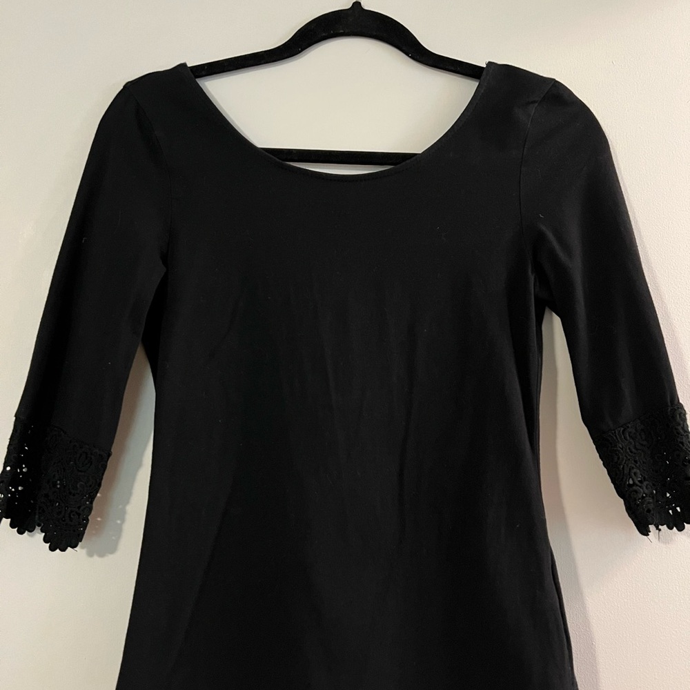 Black 3/4 sleeve low back with lace sleeve detail